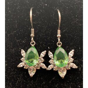 Bomb Party Sterling Silver Earrings Lab Emerald Teardrop CZ 1.25" DangleDrop 925